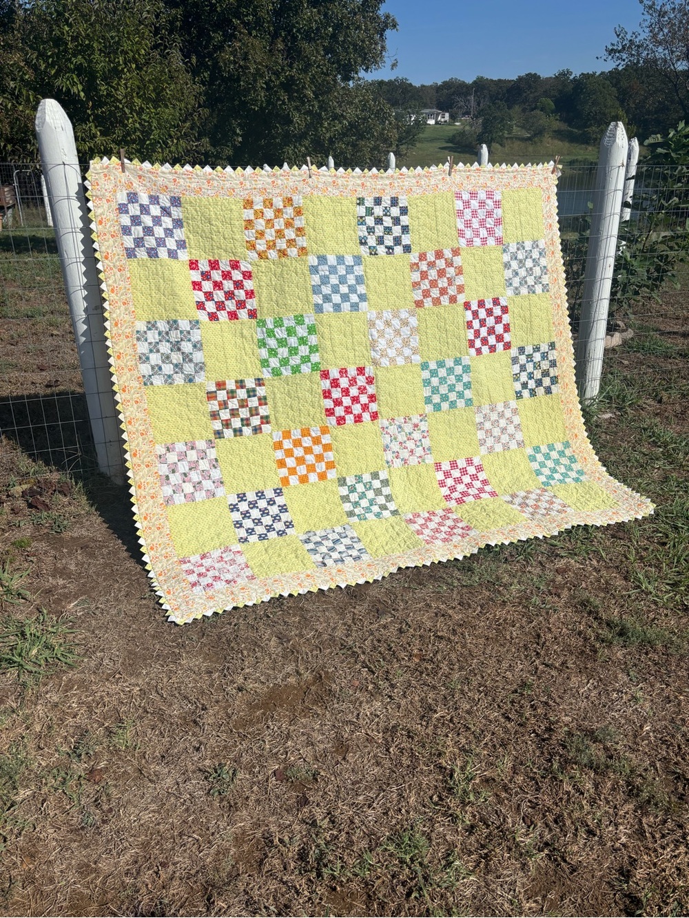 Handmade Yellow Patchwork Prairie Point Quilt